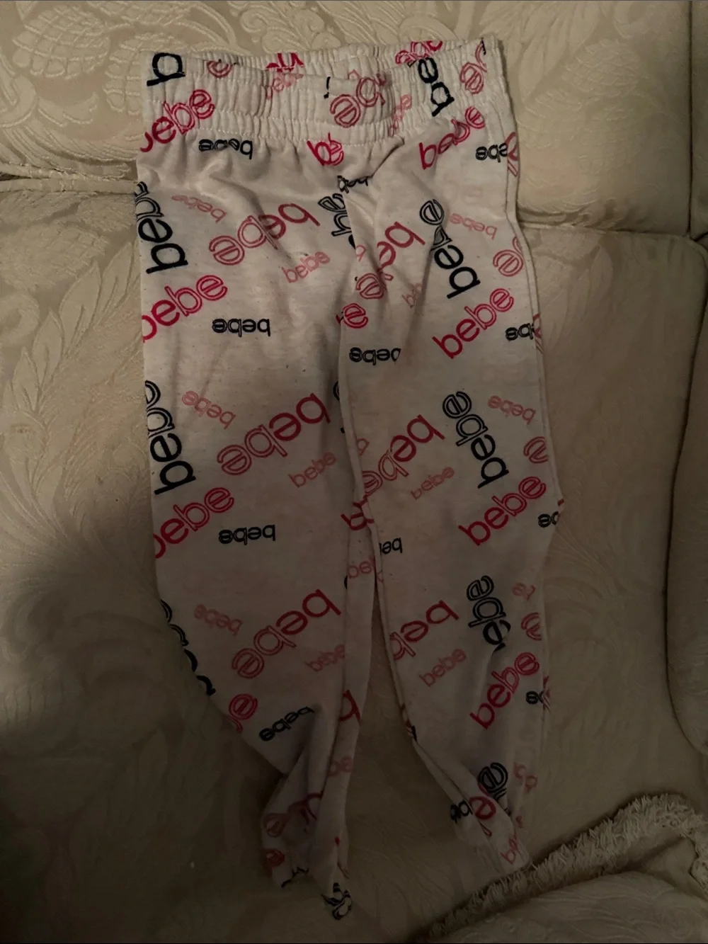 bebe White sweat suit Set with Pink & Black Logo Print